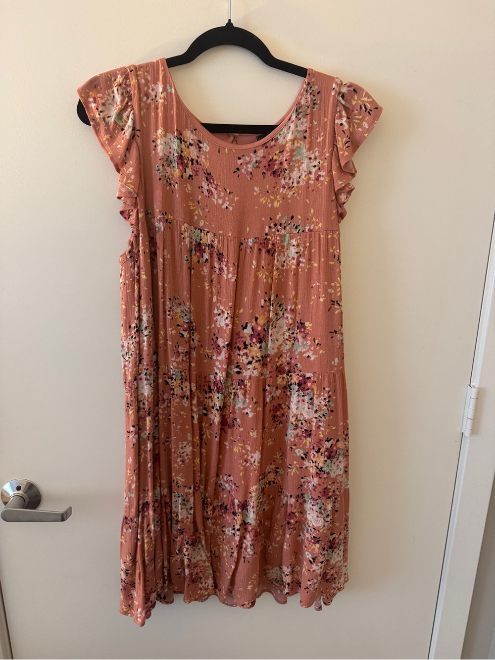 Mimco Dusty Peach Floral Tiered Mini Dress
